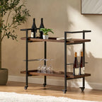 Natural / Walnut Rolling Bar Cart with Wine Storage & Lockable Casters
