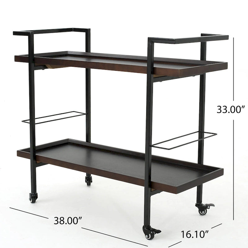 Natural / Walnut Rolling Bar Cart with Wine Storage & Lockable Casters