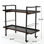 Natural / Walnut Rolling Bar Cart with Wine Storage & Lockable Casters