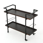 Natural / Walnut Rolling Bar Cart with Wine Storage & Lockable Casters