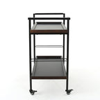 Natural / Walnut Rolling Bar Cart with Wine Storage & Lockable Casters
