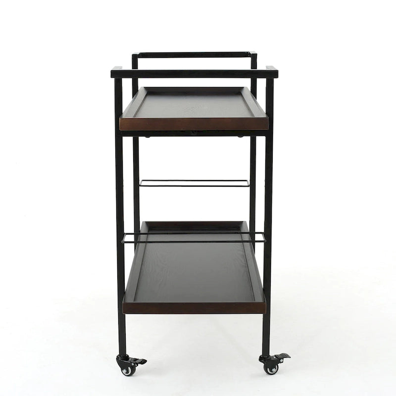 Natural / Walnut Rolling Bar Cart with Wine Storage & Lockable Casters