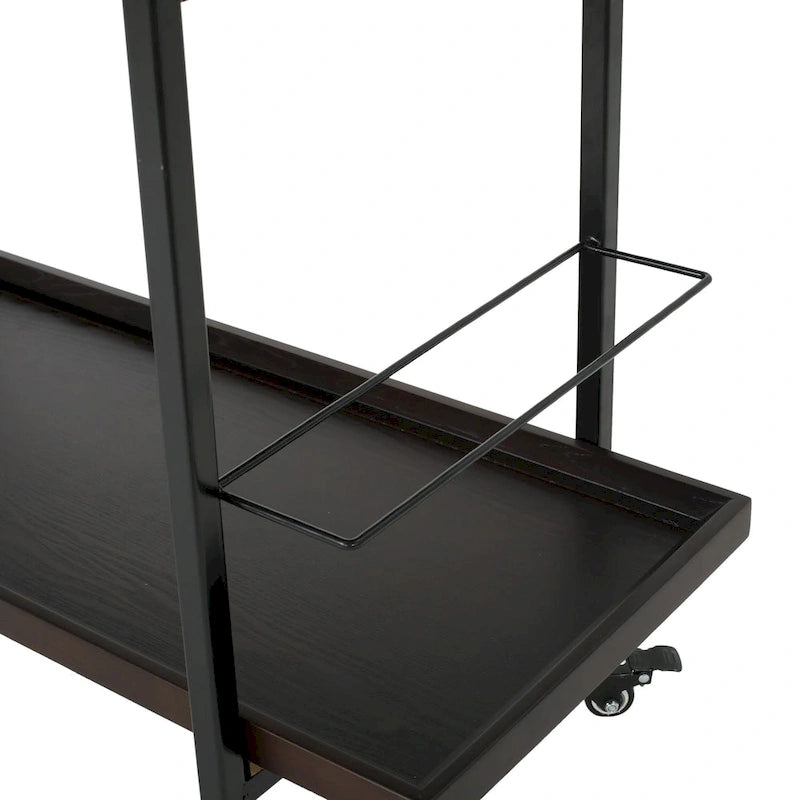 Natural / Walnut Rolling Bar Cart with Wine Storage & Lockable Casters