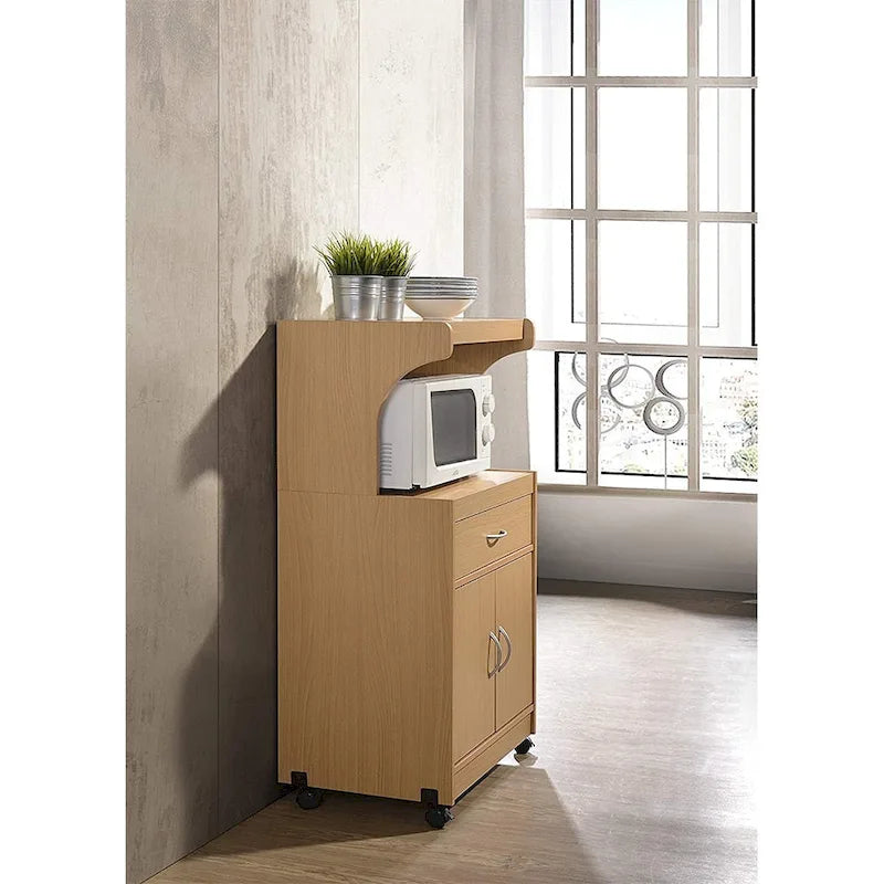 Brown Microwave Cart with Drawer, Cabinet & Locking Wheels – 1 Person