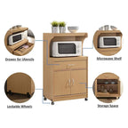 Brown Microwave Cart with Drawer, Cabinet & Locking Wheels – 1 Person