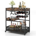 Brown 3-Tier Kitchen Bar Cart for 1 Person