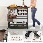 Brown 3-Tier Kitchen Bar Cart for 1 Person