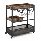 Brown 3-Tier Kitchen Bar Cart for 1 Person