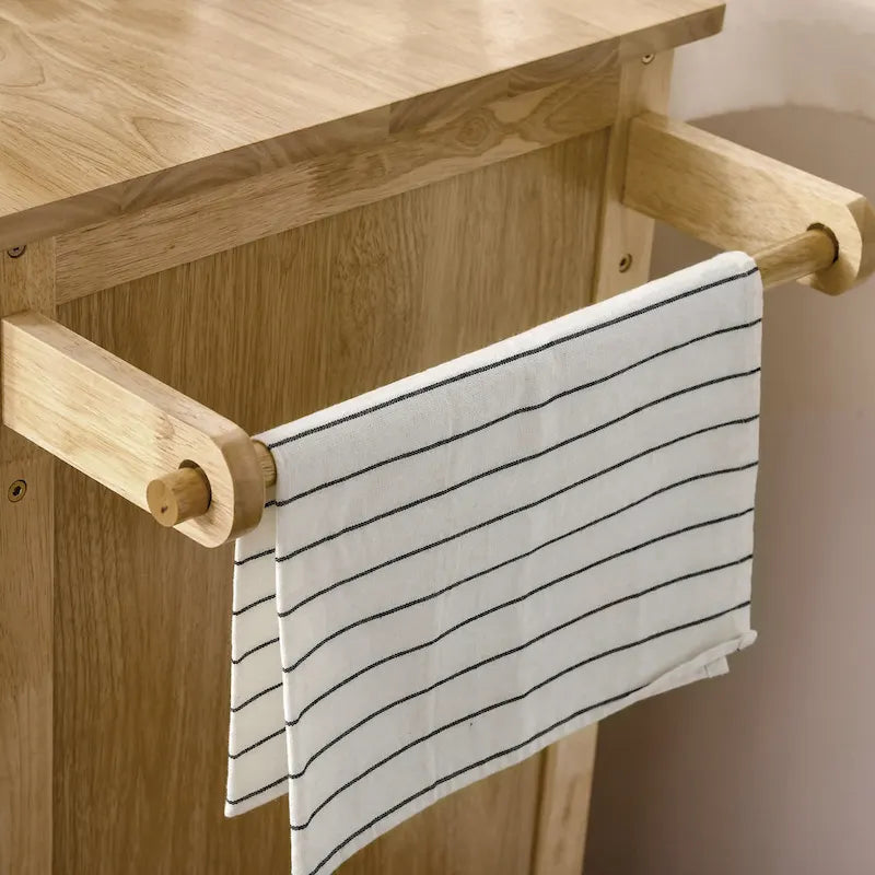 Natural Wood & White Rolling Kitchen Island Cart for 1–2, No Stool