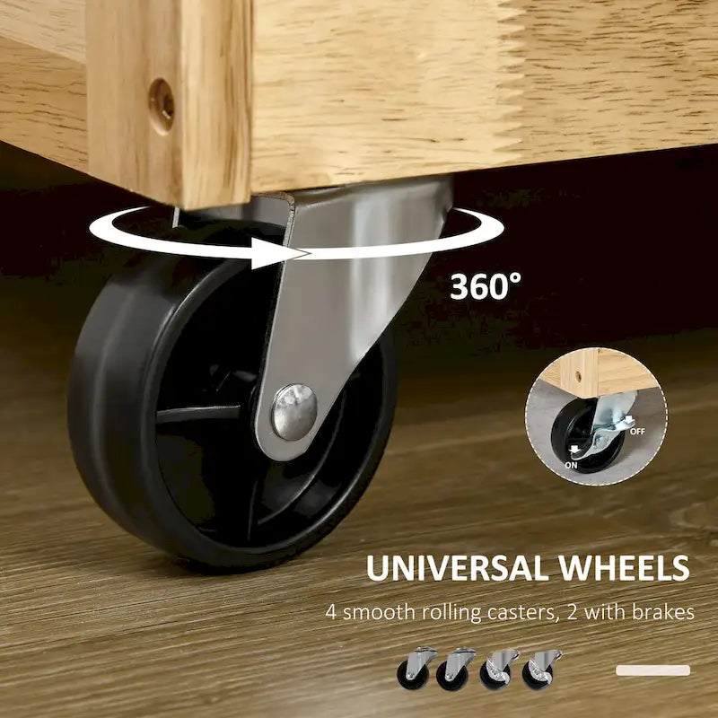 Natural Wood & White Rolling Kitchen Island Cart for 1–2, No Stool