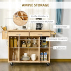 Natural Wood & White Rolling Kitchen Island Cart for 1–2, No Stool