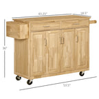 Natural Wood & White Rolling Kitchen Island Cart for 1–2, No Stool
