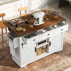 Black Farmhouse Kitchen Island with Storage & Power Outlet, 1-Person