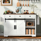 Black Farmhouse Kitchen Island with Storage & Power Outlet, 1-Person