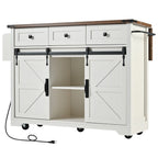 Black Farmhouse Kitchen Island with Storage & Power Outlet, 1-Person