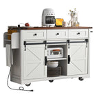 Black Farmhouse Kitchen Island with Storage & Power Outlet, 1-Person
