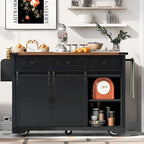 Black Farmhouse Kitchen Island with Storage & Power Outlet, 1-Person