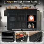 Black Farmhouse Kitchen Island with Storage & Power Outlet, 1-Person