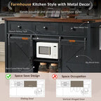 Black Farmhouse Kitchen Island with Storage & Power Outlet, 1-Person