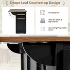 Black Farmhouse Kitchen Island with Storage & Power Outlet, 1-Person