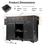 Black Farmhouse Kitchen Island with Storage & Power Outlet, 1-Person