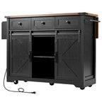 Black Farmhouse Kitchen Island with Storage & Power Outlet, 1-Person