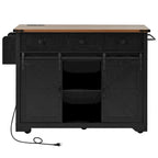 Black Farmhouse Kitchen Island with Storage & Power Outlet, 1-Person