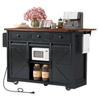 Black Farmhouse Kitchen Island with Storage & Power Outlet, 1-Person