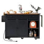 Black Farmhouse Kitchen Island with Storage & Power Outlet, 1-Person