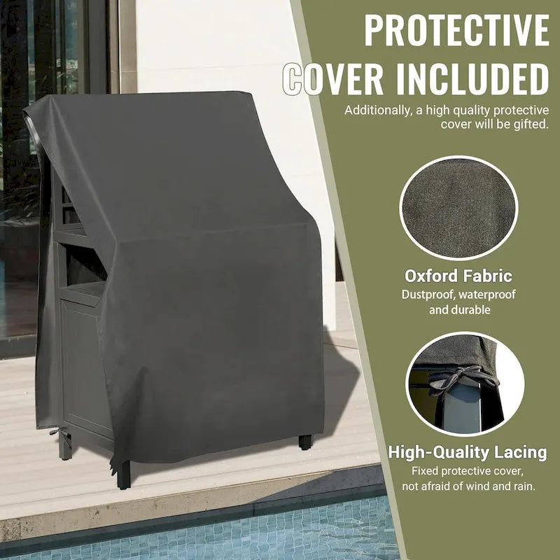 Grey Outdoor Kitchen Island with Storage, Stool Not Included