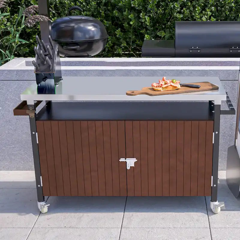 Black & Silver 1-Person Outdoor Grill Cart with Stainless Steel Top