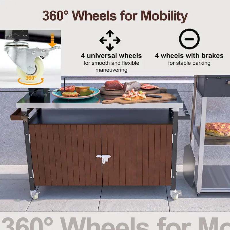 Black & Silver 1-Person Outdoor Grill Cart with Stainless Steel Top