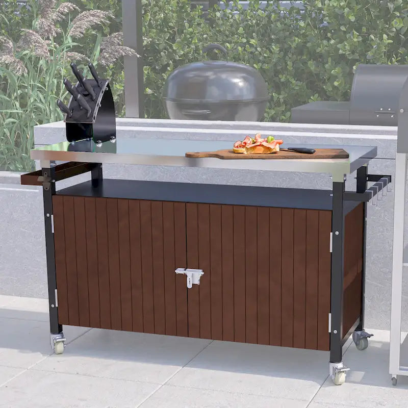 Black & Silver 1-Person Outdoor Grill Cart with Stainless Steel Top