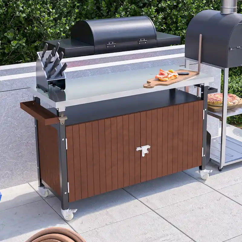 Black & Silver 1-Person Outdoor Grill Cart with Stainless Steel Top