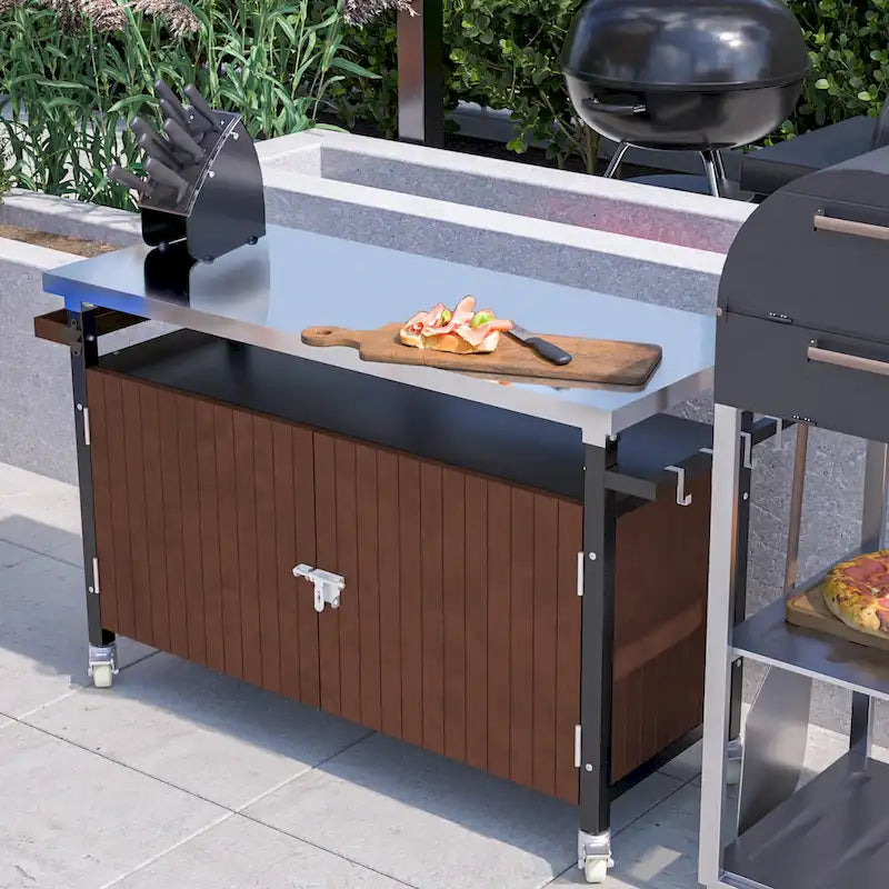 Black & Silver 1-Person Outdoor Grill Cart with Stainless Steel Top