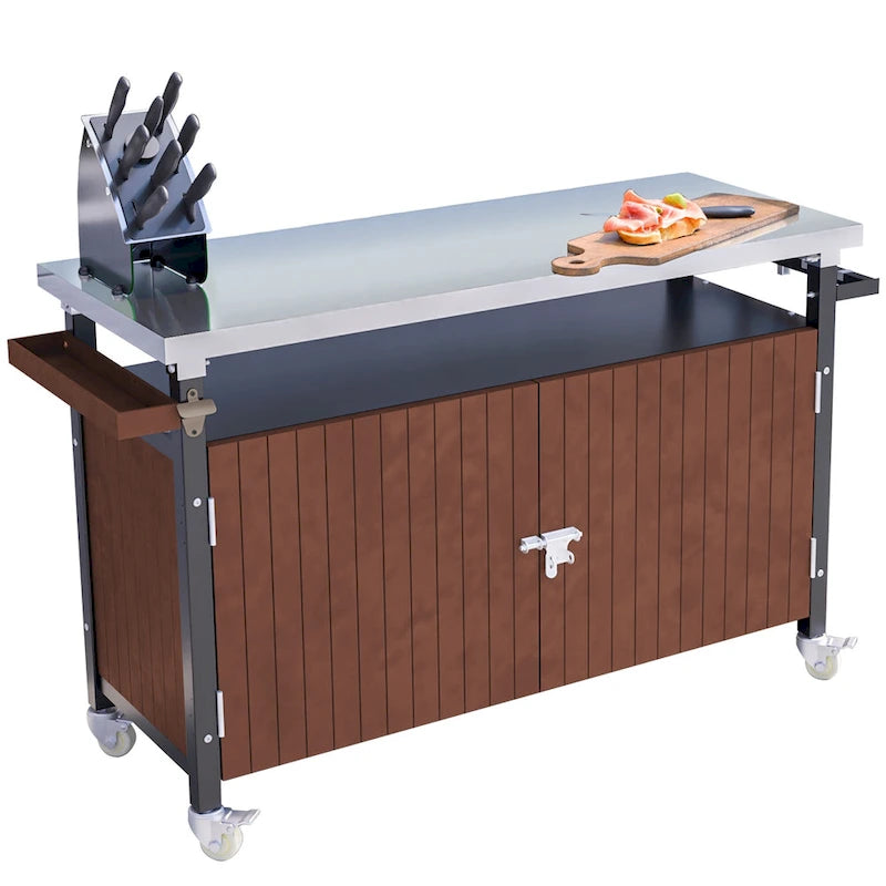 Black & Silver 1-Person Outdoor Grill Cart with Stainless Steel Top