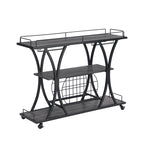 Black Industrial Bar Cart with Wheels, 3-Tier, 11-Bottle & 16-Glass Rack, 1-Person Use