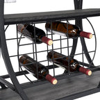 Black Industrial Bar Cart with Wheels, 3-Tier, 11-Bottle & 16-Glass Rack, 1-Person Use