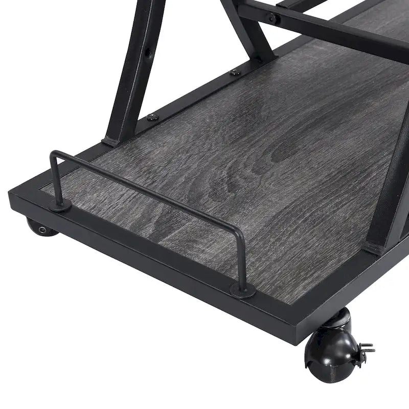 Black Industrial Bar Cart with Wheels, 3-Tier, 11-Bottle & 16-Glass Rack, 1-Person Use