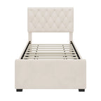 Twin Size Upholstered Platform Bed with Trundle and Adjustable Headboard Wingback Bed No Box Spring Needed Wood Slat Support Bed