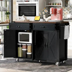 Kitchen Island with Power Outlet, Black/White, Seats 2–4 | Drop Leaf, Spice Rack & Drawer
