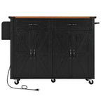 Kitchen Island with Power Outlet, Black/White, Seats 2–4 | Drop Leaf, Spice Rack & Drawer