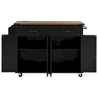 Kitchen Island with Power Outlet, Black/White, Seats 2–4 | Drop Leaf, Spice Rack & Drawer