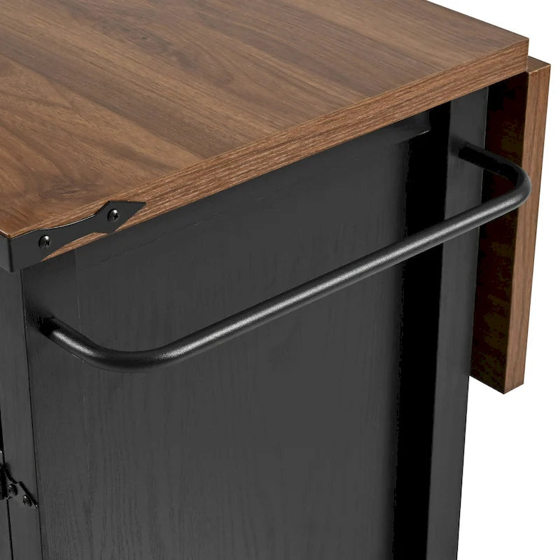 Kitchen Island with Power Outlet, Black/White, Seats 2–4 | Drop Leaf, Spice Rack & Drawer