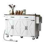 Kitchen Island with Power Outlet, Black/White, Seats 2–4 | Drop Leaf, Spice Rack & Drawer