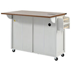 Kitchen Island with Power Outlet, Black/White, Seats 2–4 | Drop Leaf, Spice Rack & Drawer