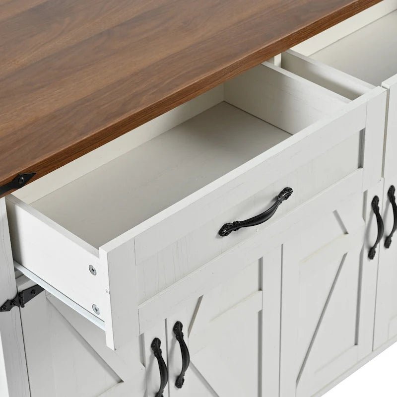 Kitchen Island with Power Outlet, Black/White, Seats 2–4 | Drop Leaf, Spice Rack & Drawer