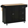 Black Rolling Kitchen Island with Drop-Leaf Top, 3 Drawers & 2-Door Cabinet