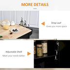 Black Rolling Kitchen Island with Drop-Leaf Top, 3 Drawers & 2-Door Cabinet