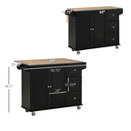 Black Rolling Kitchen Island with Drop-Leaf Top, 3 Drawers & 2-Door Cabinet